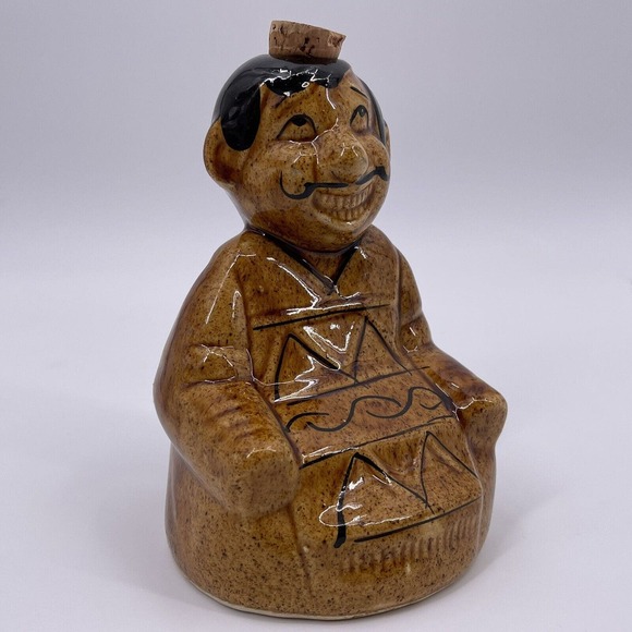Brown Ceramic Mexican 6" Tequila Decanter Man Sitting Smiling Decorative Glazed - Picture 11 of 12